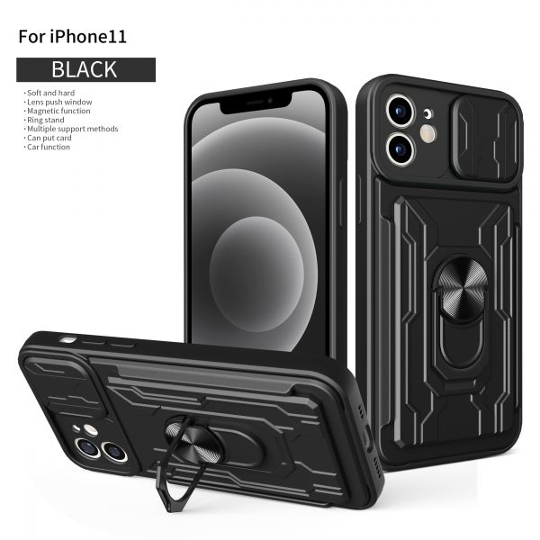 iPhone 11 Case, Kickstand Case with Slide Camera Cover & Card Holder