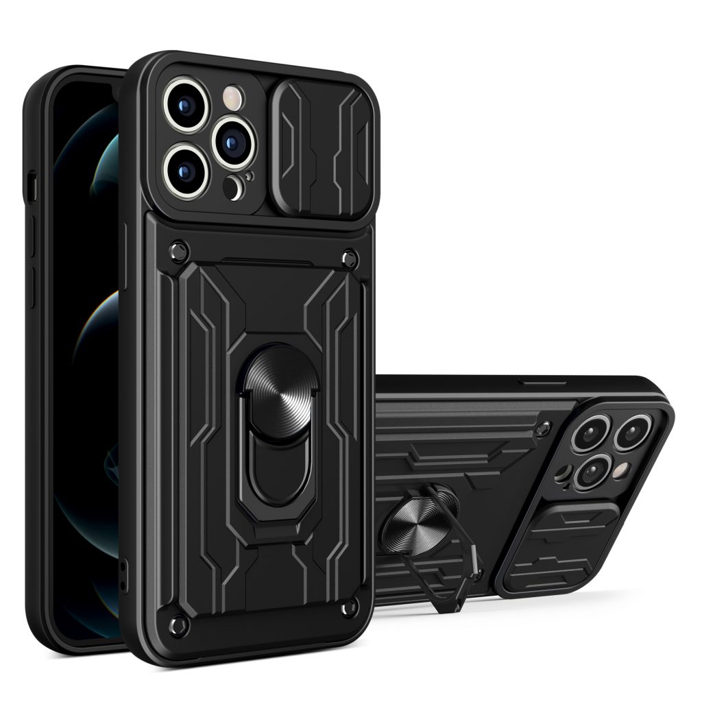iPhone 12 Pro Case, Kickstand Case with Slide Camera Cover & Card