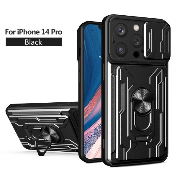 iPhone 14 Pro Case, Kickstand Case with Slide Camera Cover & Card