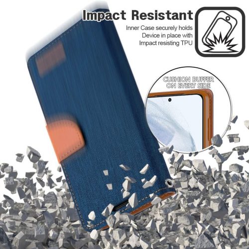 Samsung Galaxy S21 Goospery Canvas Wallet Case Blue - Image 4