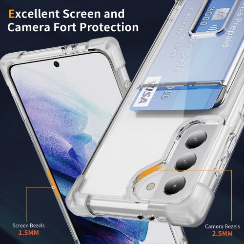 Samsung Galaxy S21 FE Card Holder Slot Built-in Kickstand Stand Shockproof Clear Case - Image 5