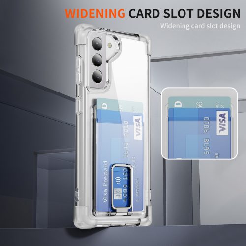 Samsung Galaxy S21 FE Card Holder Slot Built-in Kickstand Stand Shockproof Clear Case - Image 7