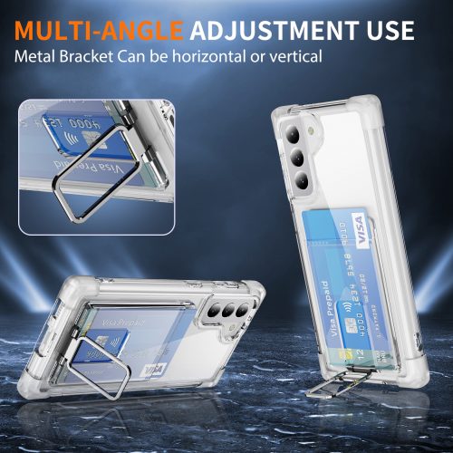 Samsung Galaxy S21 FE Card Holder Slot Built-in Kickstand Stand Shockproof Clear Case - Image 3