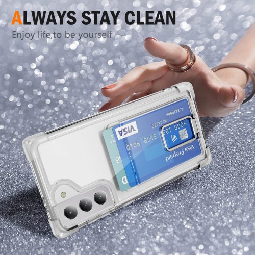 Samsung Galaxy S21 FE Card Holder Slot Built-in Kickstand Stand Shockproof Clear Case - Image 8