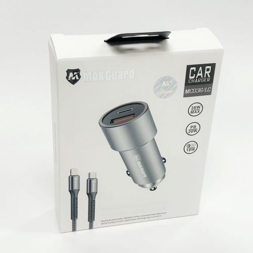 Maxguard Dual USB Car Charger with Type-C to Lightning Cable