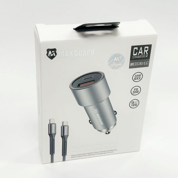 Maxguard Dual USB Car Charger with Type-C to Lightning Cable