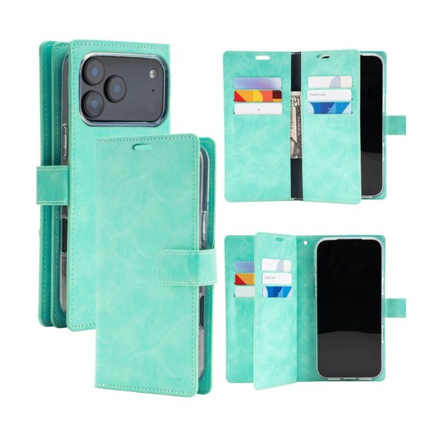 iPhone 17 Pro Goospery Mansoor Diary Wallet Case - 9 Card Slots+2 Extra Side Pockets - Mint