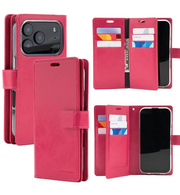 iPhone 17 Pro Goospery Mansoor Diary Wallet Case - 9 Card Slots+2 Extra Side Pockets - Red