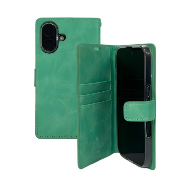 BM-17-mint-main iPhone 17 Goospery Blue Moon Diary Wallet Case - 3 Card Slots+1 Extra Side Pockets - Mint