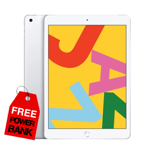 iPad 7th 10.2 ( Wi-Fi + Cellular ) 128GB Silver A2198 Excellent Grade Free Power Bank - Image 1
